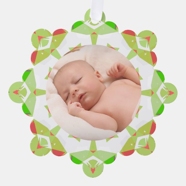 Soft Pretty Green Pastels Custom Christmas Photo Tree Decoration Card (Front)