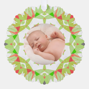 Soft Pretty Green Pastels Custom Christmas Photo Tree Decoration Card