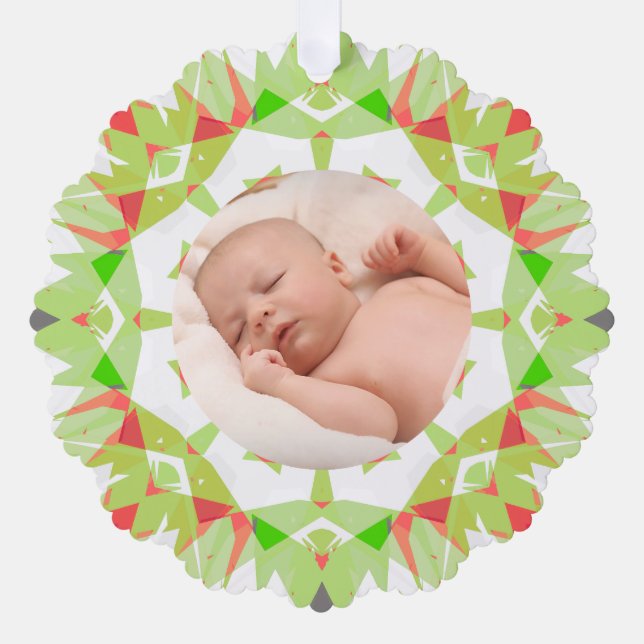 Soft Pretty Green Pastels Custom Christmas Photo Tree Decoration Card (Front)