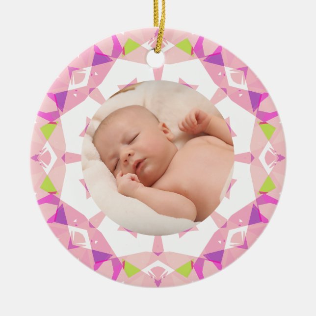 Soft Pretty Pastels Custom Christmas Photo Picture Ceramic Tree Decoration (Front)