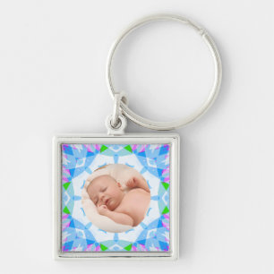 Soft Pretty Pastels Custom Christmas Photo Picture Key Ring
