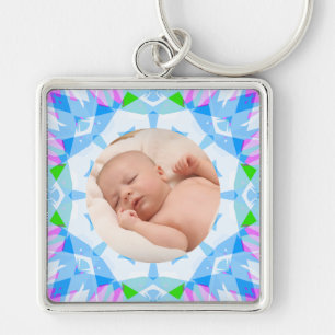 Soft Pretty Pastels Custom Christmas Photo Picture Key Ring