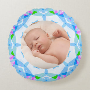 Soft Pretty Pastels Custom Christmas Photo Picture Round Cushion