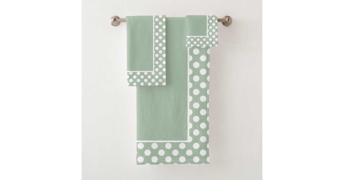 Soft Pretty Sage Green Polka Dot White Bath Towel Set Zazzle