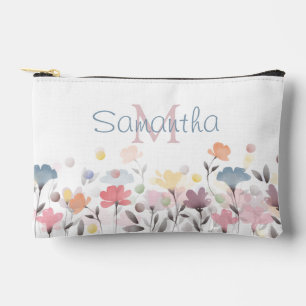 Soft Pretty Watercolor Art Flowers Personalised Accessory Pouch