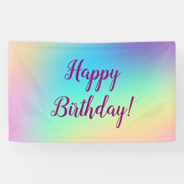 Soft Prismatic Pastel Gradient "Happy Birthday" Banner (Horizontal)
