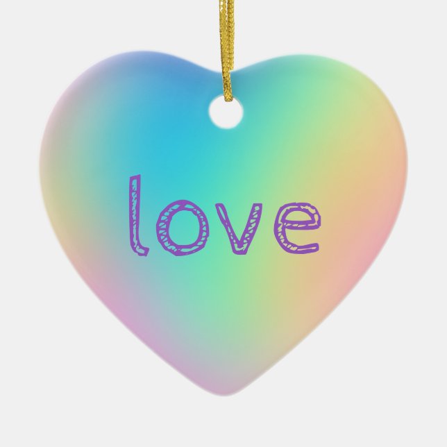 Soft Prismatic Rainbow Gradient "LOVE" Ceramic Tree Decoration (Front)