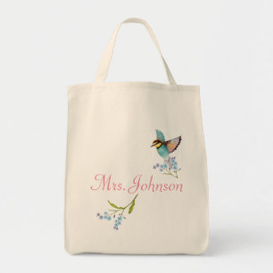 Soft Purple and Blue florals pretty bird name Tote Bag