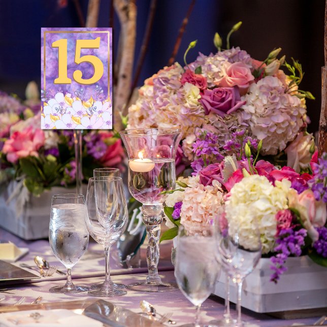 Soft Purple and Gold Floral Gold Framed Table Card (Creator Uploaded)