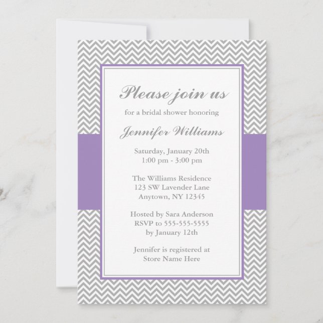 Soft Purple and Grey Chevron Bridal Shower Invitation (Front)
