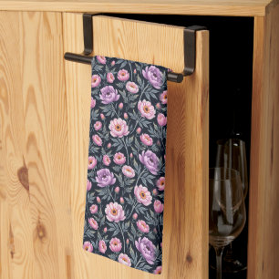 Soft Purple and Pink Flowers Tea Towel