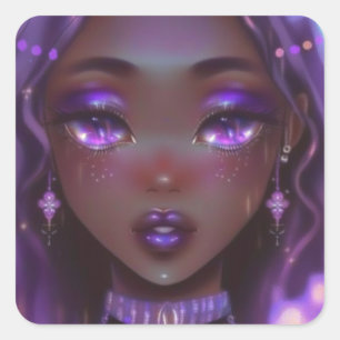 Soft Purple Anime Girl Square Sticker