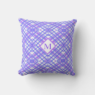 Soft Purple & Blue Pastel Plaid Monogram Cushion