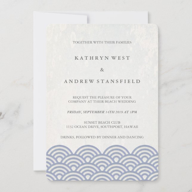 Soft Purple Blue Seigaiha Waves Elegant Wedding Invitation (Front)