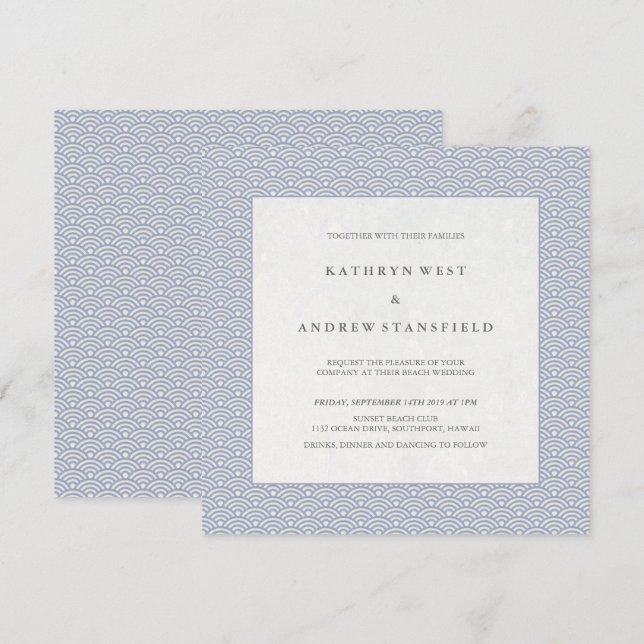 Soft Purple Blue Small Waves Elegant Beach Wedding Invitation (Front/Back)