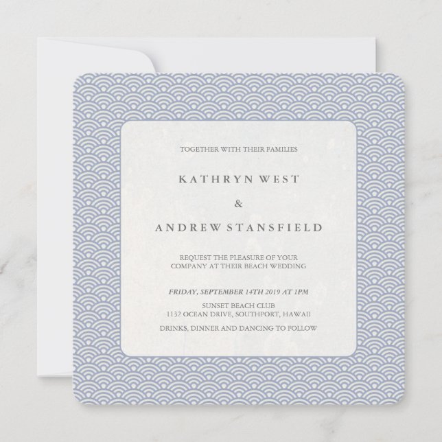 Soft Purple Blue Small Waves Elegant Beach Wedding Invitation (Front)