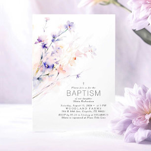 Soft Purple & Blush Flowers Elegant Baptism Invitation