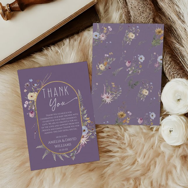 Soft Purple Boho Wildflower Baby Shower Thank You Card (Creator Uploaded)