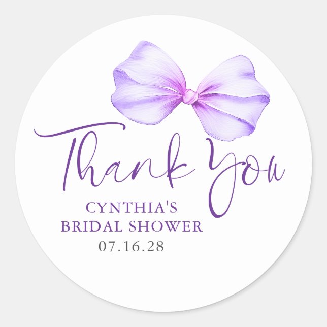 Soft Purple Bow Favours Thank You  Classic Round Sticker (Front)