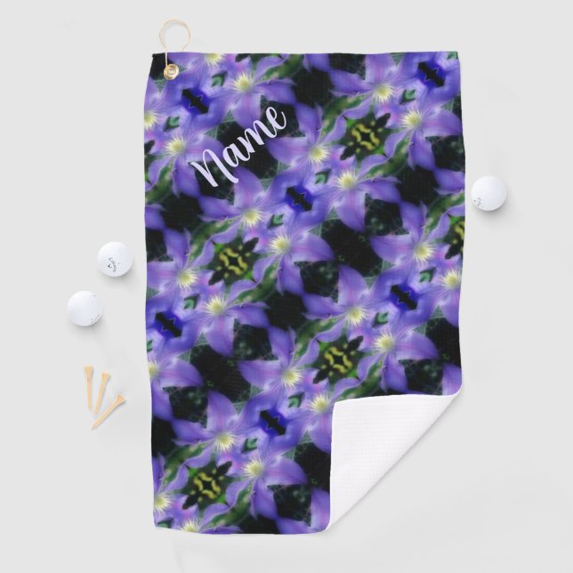 Soft Purple Clematis Flower Pattern Personalised  Golf Towel (InSitu)