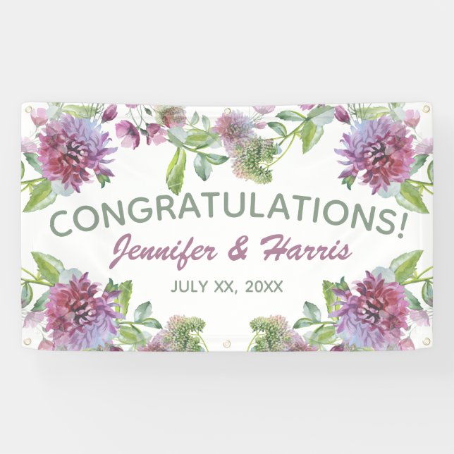 Soft Purple Floral Hanging Wedding Banner (Horizontal)