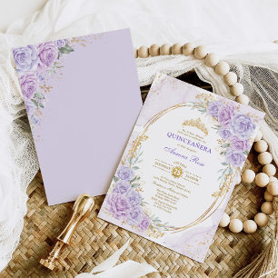 Soft Purple Floral Quinceañera 15th Birthday Invitation