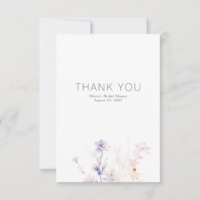 Soft Purple Flowers Minimalist Small Thank You Card (Front)