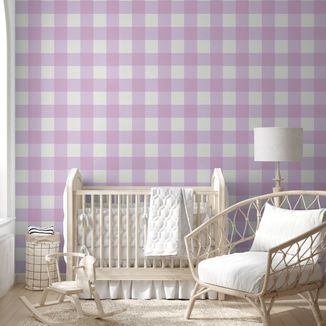 Soft Purple Gingham Check – Gentle Pastel Cottage  Wallpaper (Kids)