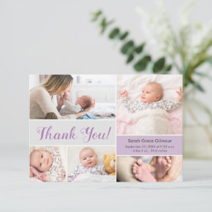Soft Purple lavender Baby girl Custom photos  Thank You Card