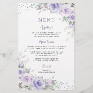 Soft Purple Lavender Floral Greenery Menu Sheet