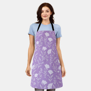 Soft Purple Lavender White Floral Pattern Apron