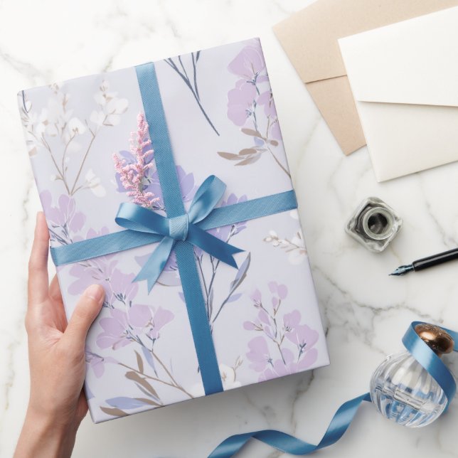 Soft Purple Lavender White Floral Pattern Wrapping Paper (Gifting)