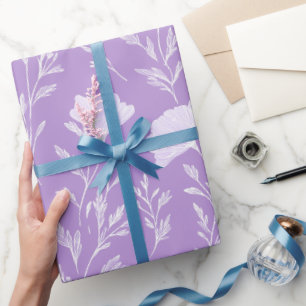 Soft Purple Lavender White Floral Pattern Wrapping Paper
