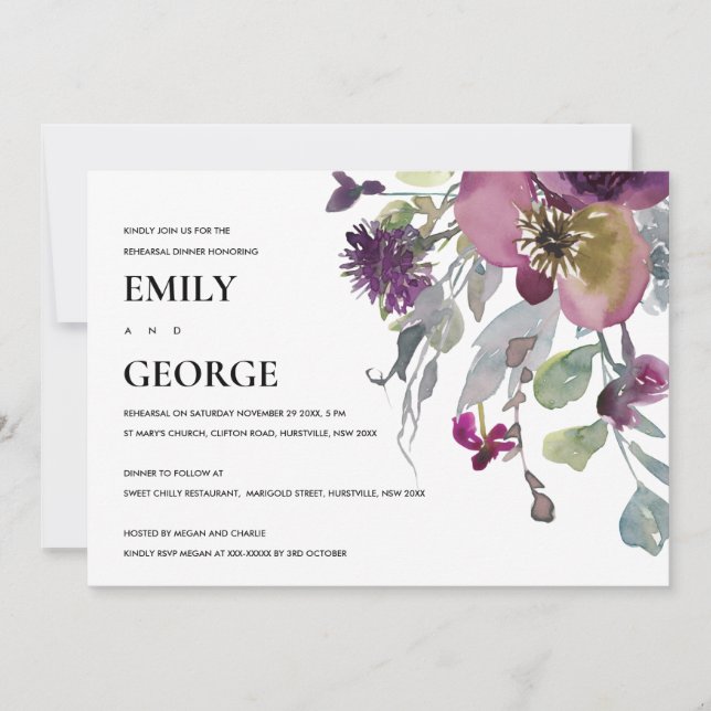 SOFT PURPLE LILAC FLORAL REHEARSAL DINNER INVITE (Front)