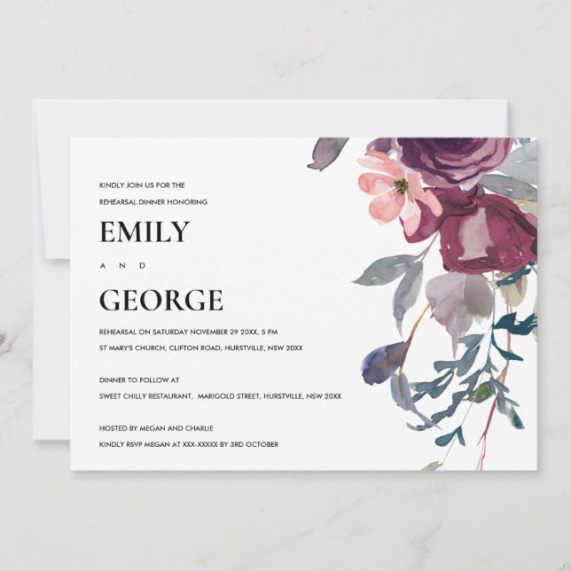 SOFT PURPLE LILAC FLORAL REHEARSAL DINNER INVITE (Front)