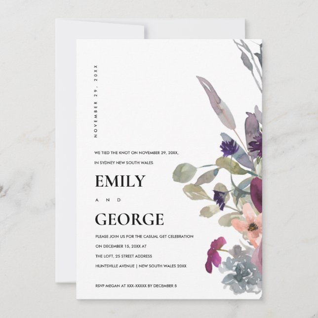 SOFT PURPLE LILAC FLORAL WE TIED THE KNOT INVITE (Front)