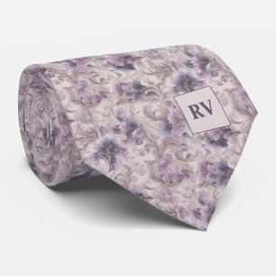 Soft Purple Lilac Vintage Botanical Swirl Tie