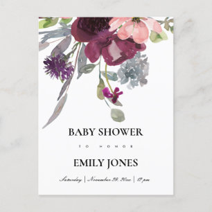 SOFT PURPLE LILAC WATERCOLOR FLORAL BABY SHOWER INVITATION POSTCARD