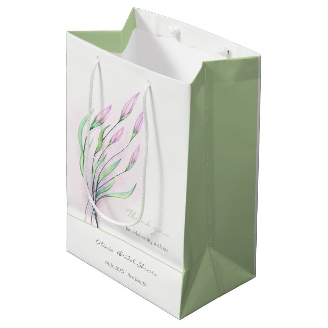 Soft Purple Lilies Bridal Shower Medium Gift Bag (Front Angled)