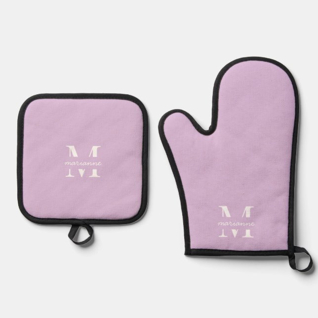 Soft Purple Monogram Name Initial Plain Custom Oven Mitt & Pot Holder Set (Front)