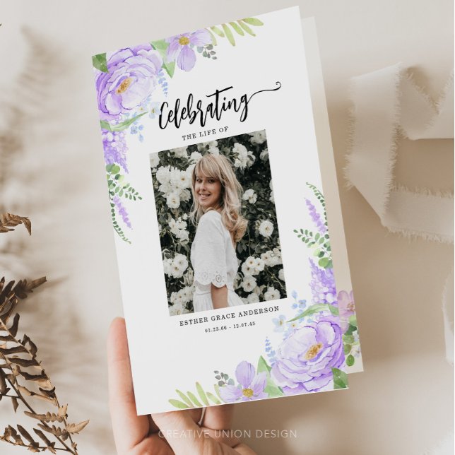 Soft Purple Petals Folded Funeral Program Flyer (Creator Uploaded)