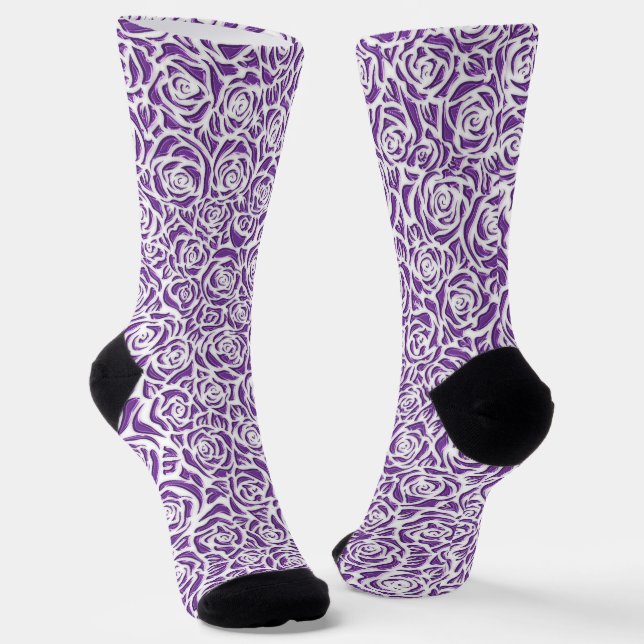 Soft Purple Rose Pattern Socks (Angled)