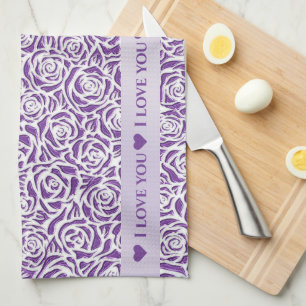 Soft Purple Rose Pattern Tea Towel