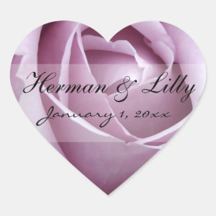 Soft Purple Rose Personalised Wedding Heart Sticker
