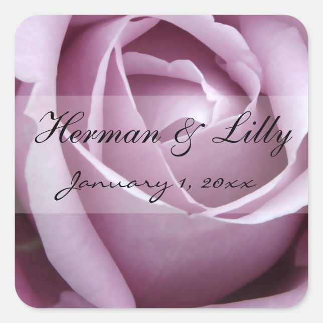 Soft Purple Rose Personalised Wedding Square Sticker (Front)