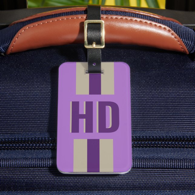 Soft Purple striped Shadow monogrammed retro Luggage Tag (Front Insitu 2)