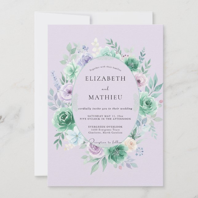 Soft Purple Succulent Eucalyptus Wedding Invitation (Front)