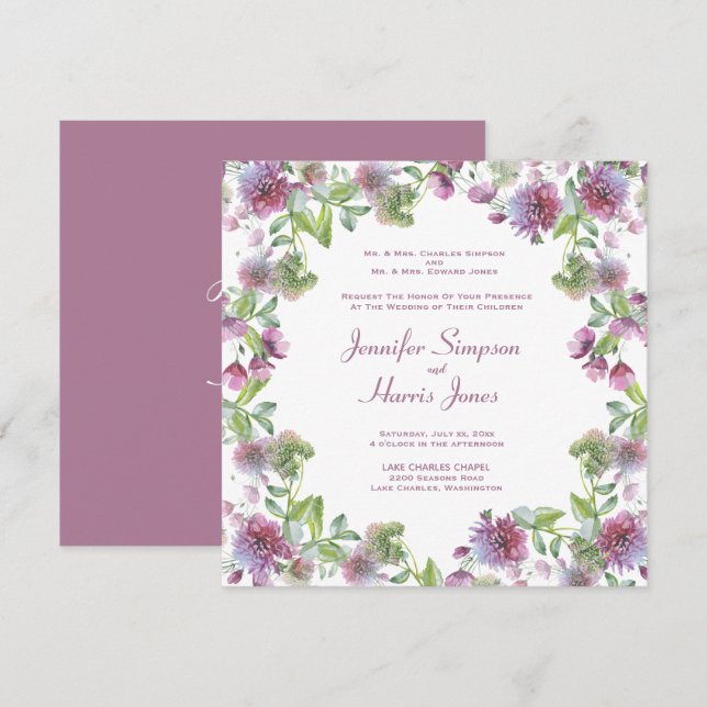 Soft Purple Summer Floral Wedding Invitation (Front/Back)