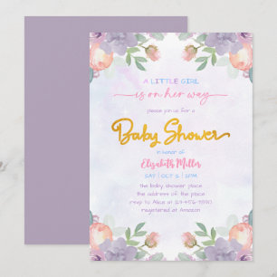 Soft Purple Watercolor Floral Baby Girl Shower Invitation