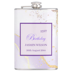 Soft Purple  Watercolor Gold Splash Elegant Hip Flask